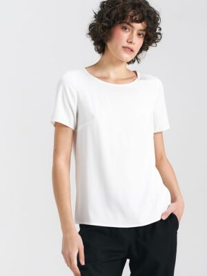 Bluzka basic z krótkim rękawem B160 Ecru - Nife