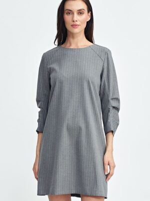 Sukienka z zakładkami na rękawach prążek S262 Grey - Nife