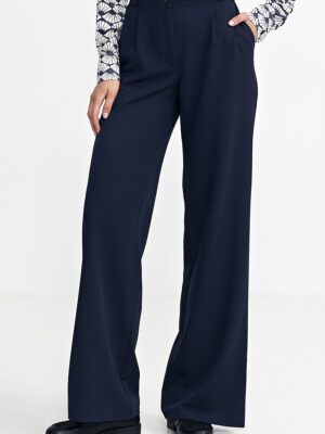 Spodnie z zakładkami, wide leg SD102 Navy - Nife