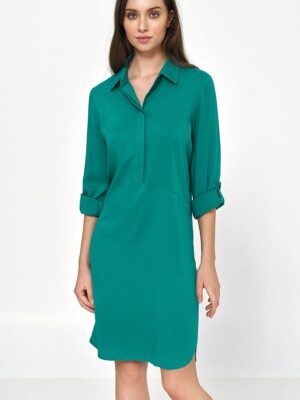 Sukienka Zielona sukienka oversize z podwijanym rękawem S226 Green - Nife